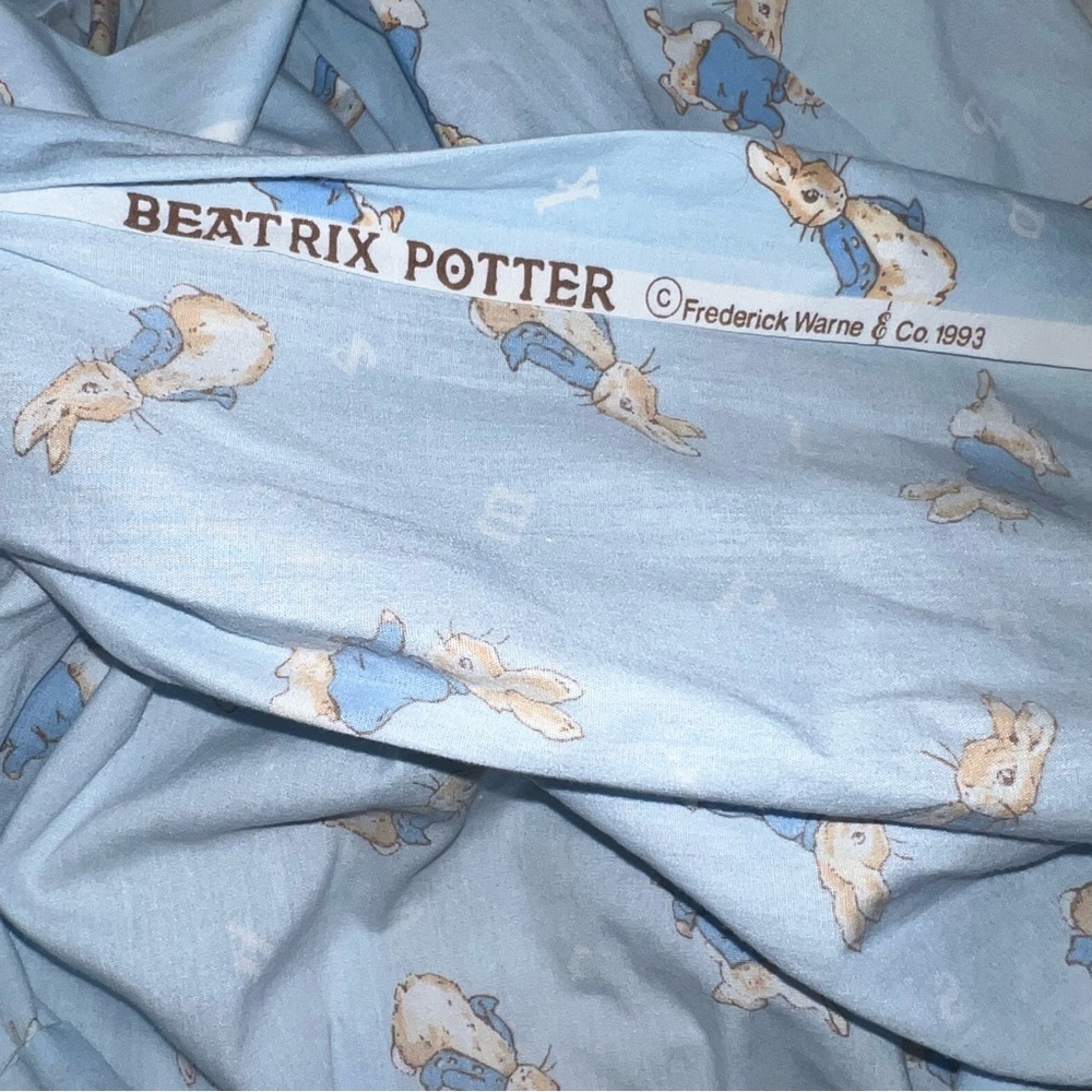 VTG Beatrix Potter 93’ Frederick Warne Blue Fabric alphabet Peter Rabbit dress - Picture 3 of 3
